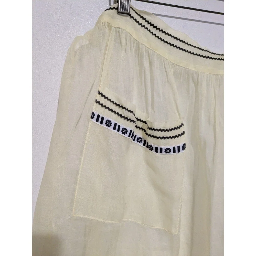 Vintage 50s Yellow Semi Sheer Half Apron Ribbon Trim Ric Rac 2 Pockets Exc